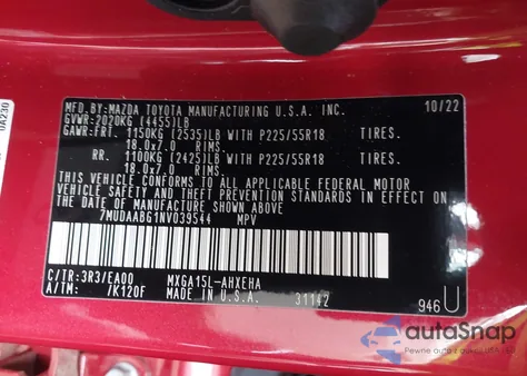 2022 Toyota Corolla Cross Xle из США, поврежденный, VIN 7MUDAABG1NV039544